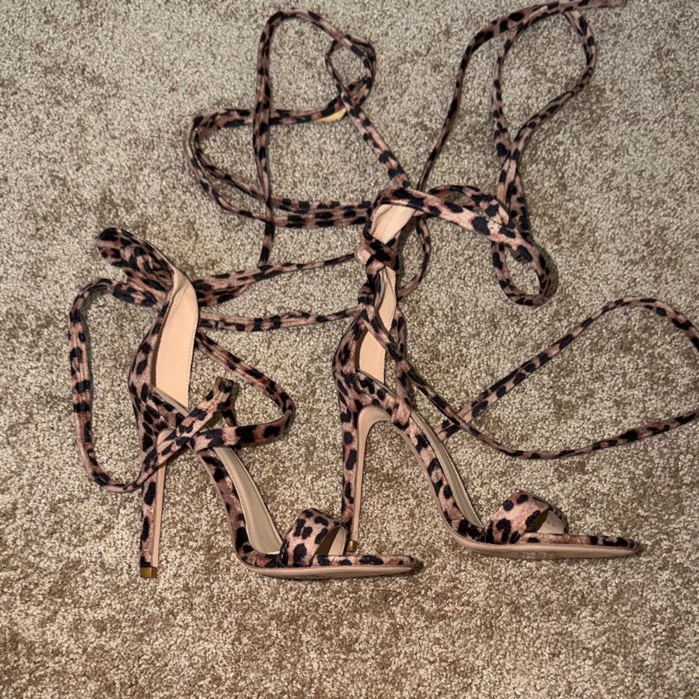 Leopard Print Strappy Heels- fashion nova